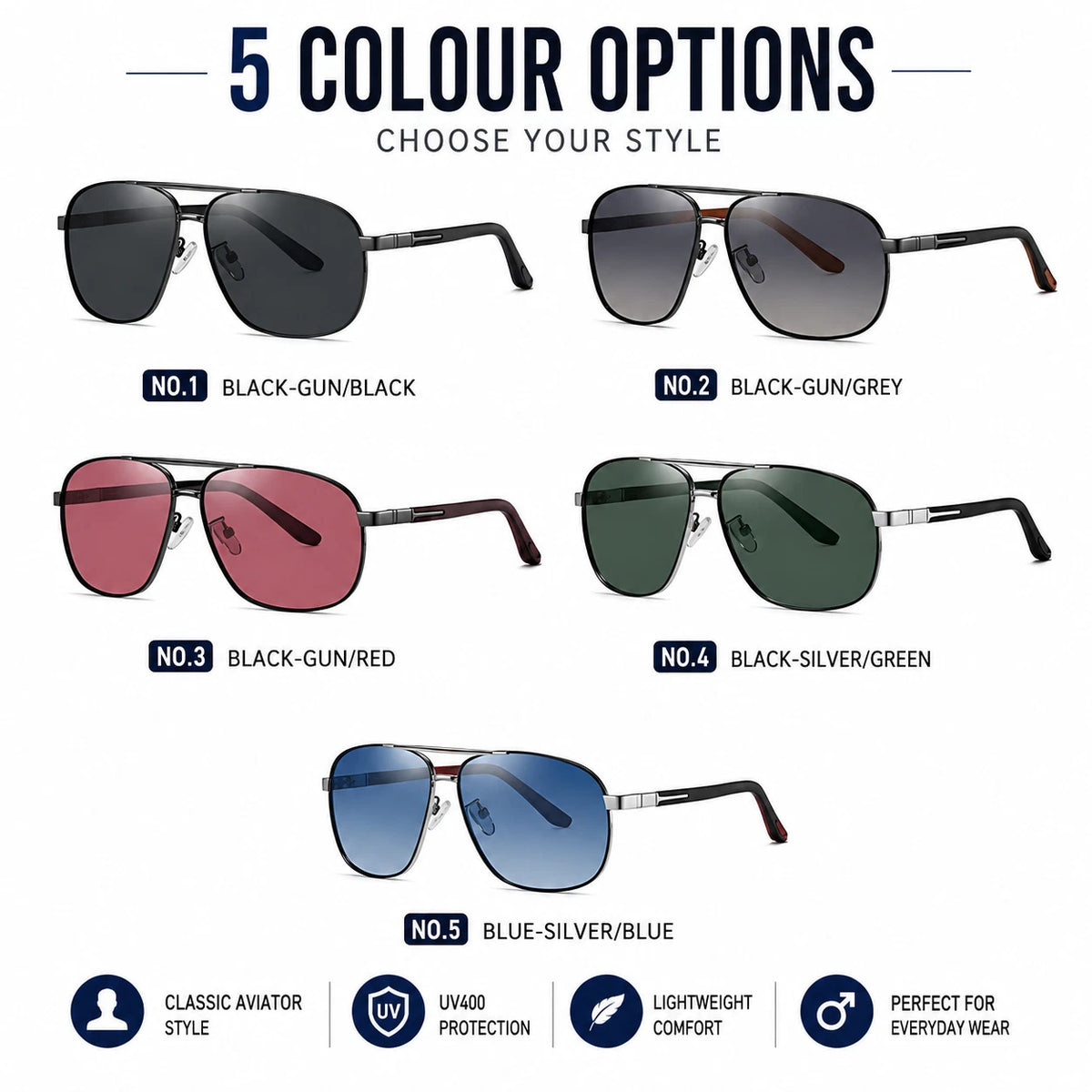 Men's Polarized Aviator Sunglasses Spring Hinge UV400 Anti-Glare Driving Outdoor #6306