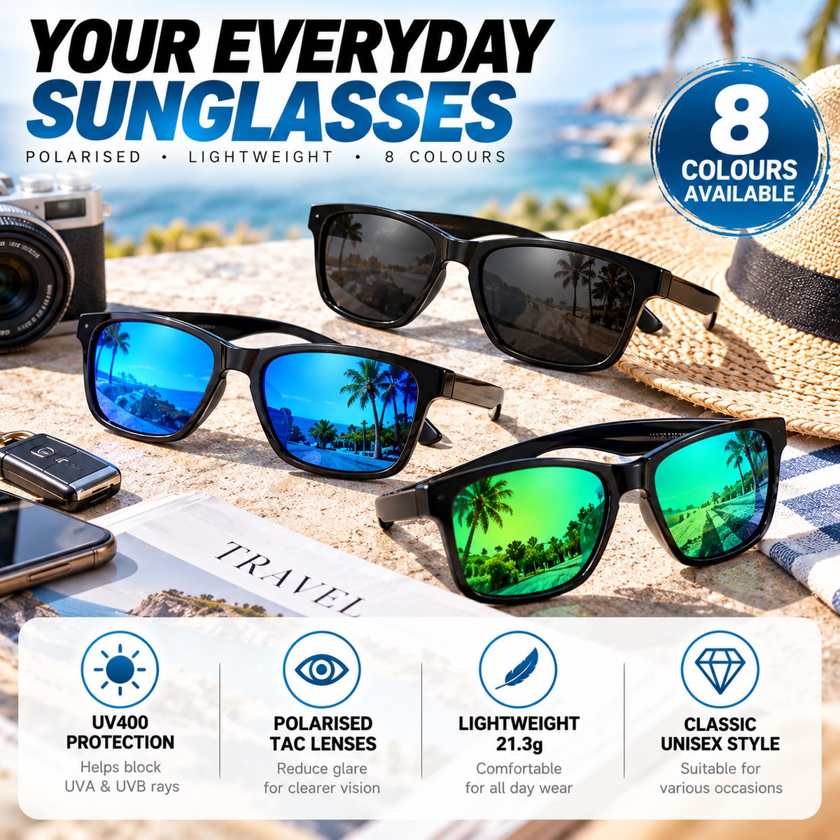 Mens Womens Polarised Sunglasses UV400 Classic Square Frame Outdoor Driving #0717