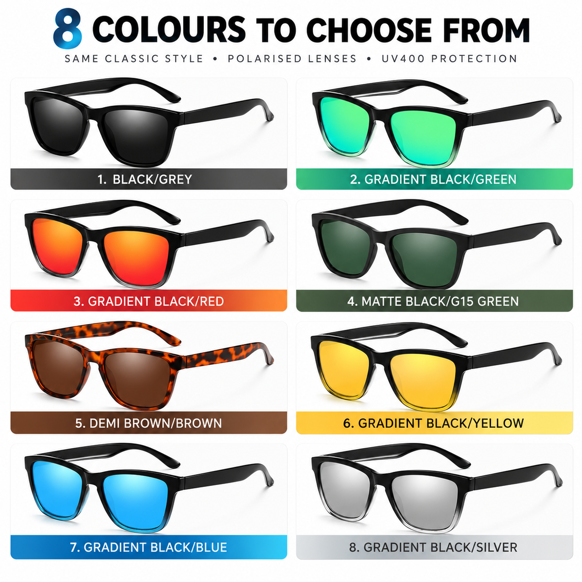Mens Womens Polarised Sunglasses UV400 Classic Square Frame Outdoor Driving #0717