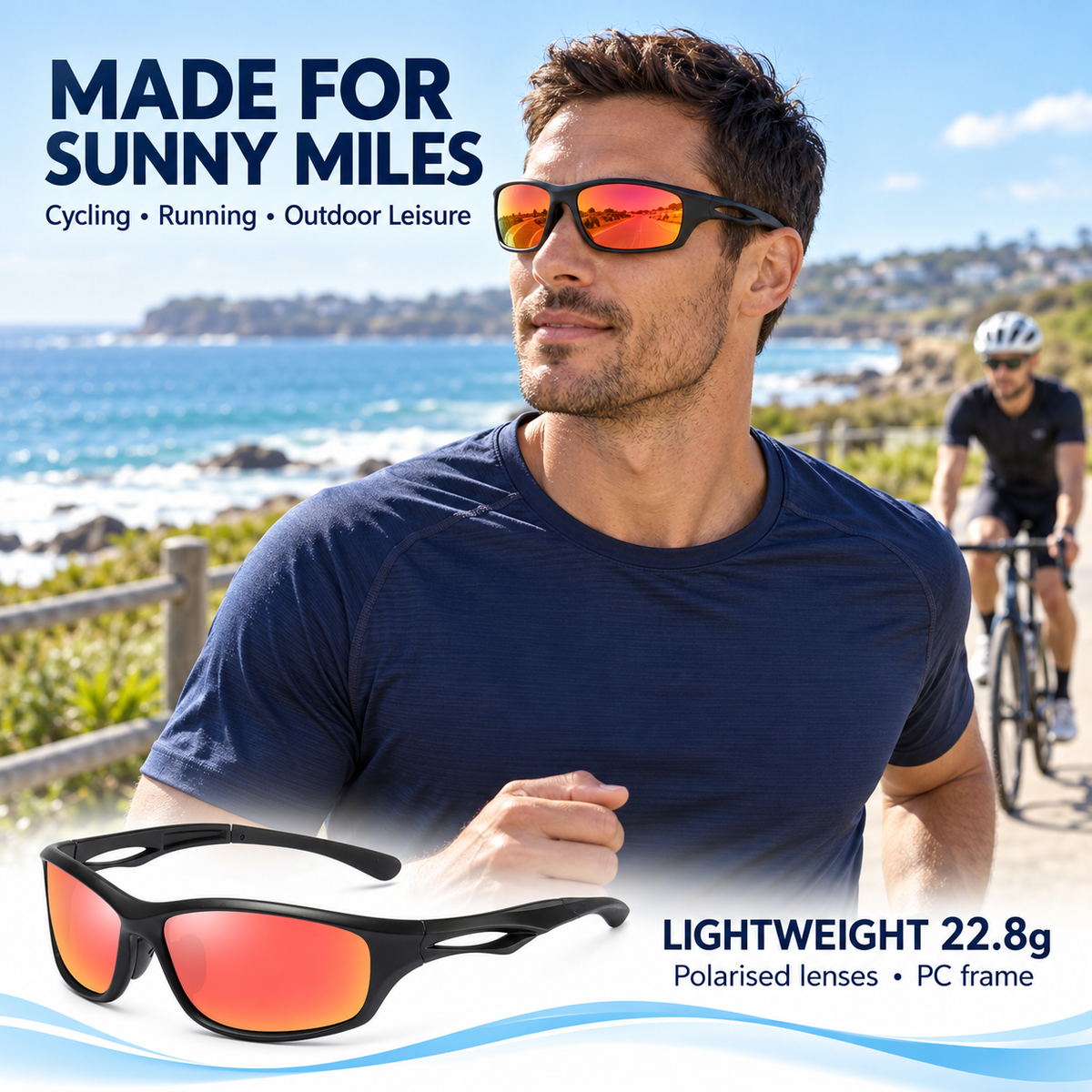 Men's Polarised Sports Sunglasses TR90 UV400 Wrap Around Cycling Running Driving