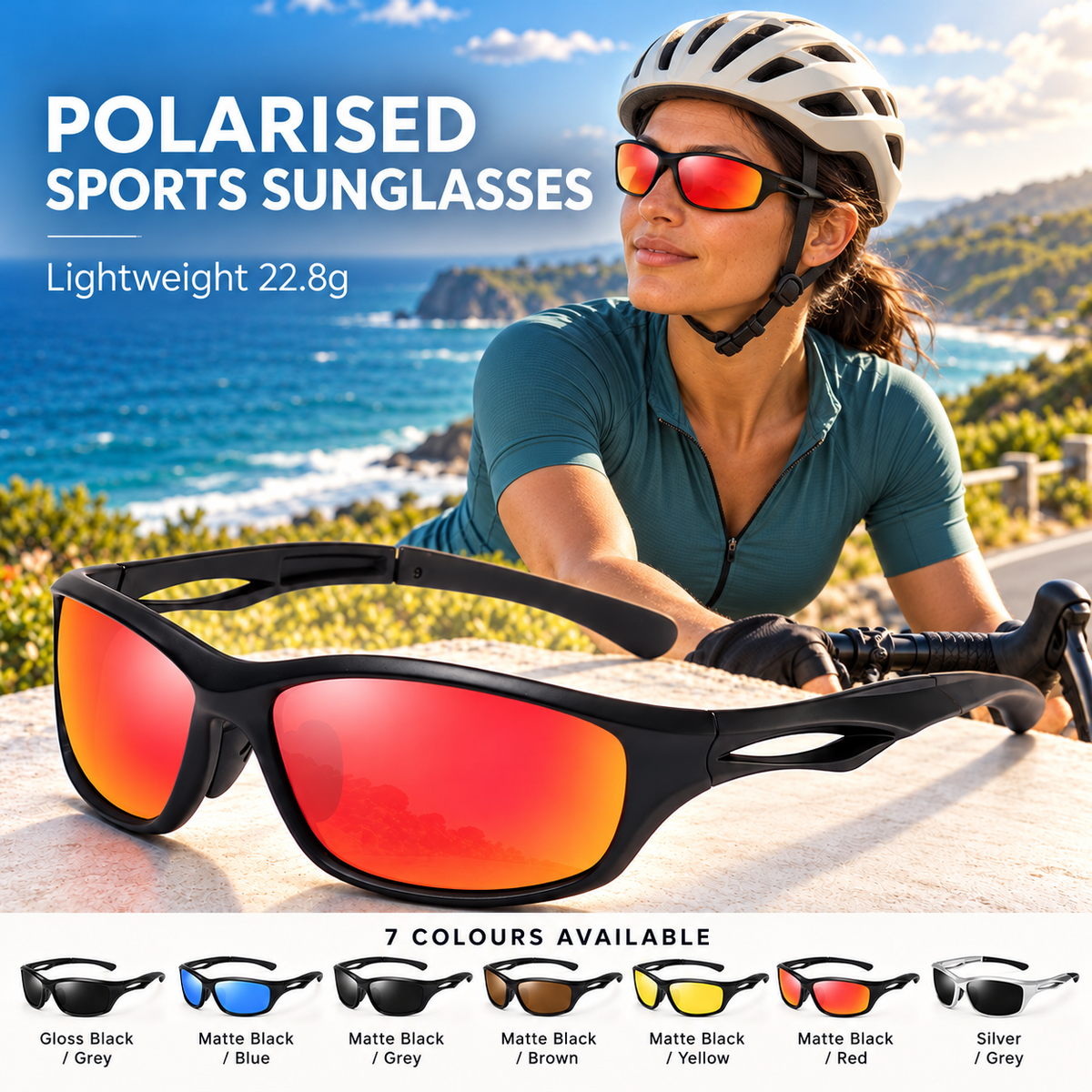 Men's Polarised Sports Sunglasses TR90 UV400 Wrap Around Cycling Running Driving