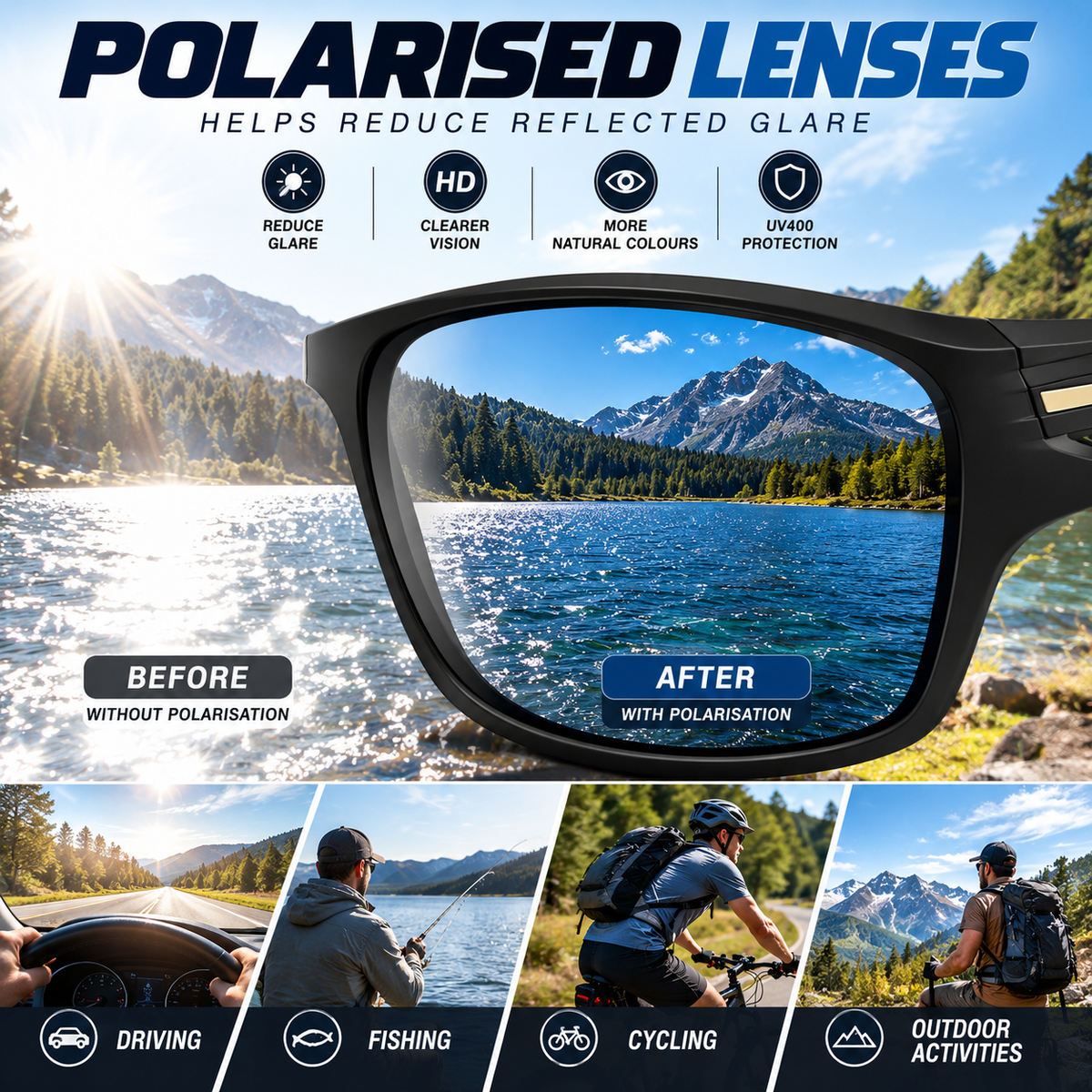 Mens Polarised Sunglasses Wrap Around Sports UV400 Driving Fishing Cycling Sporty #201910