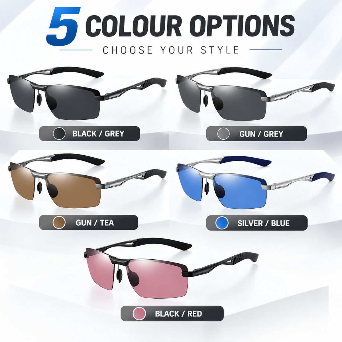 Mens Polarized Sunglasses Semi Rimless Metal Frame UV400 Driving Sports Glasses