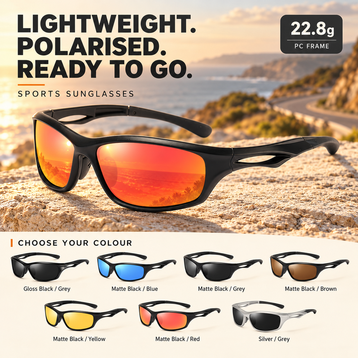 Men's Polarised Sports Sunglasses TR90 UV400 Wrap Around Cycling Running Driving