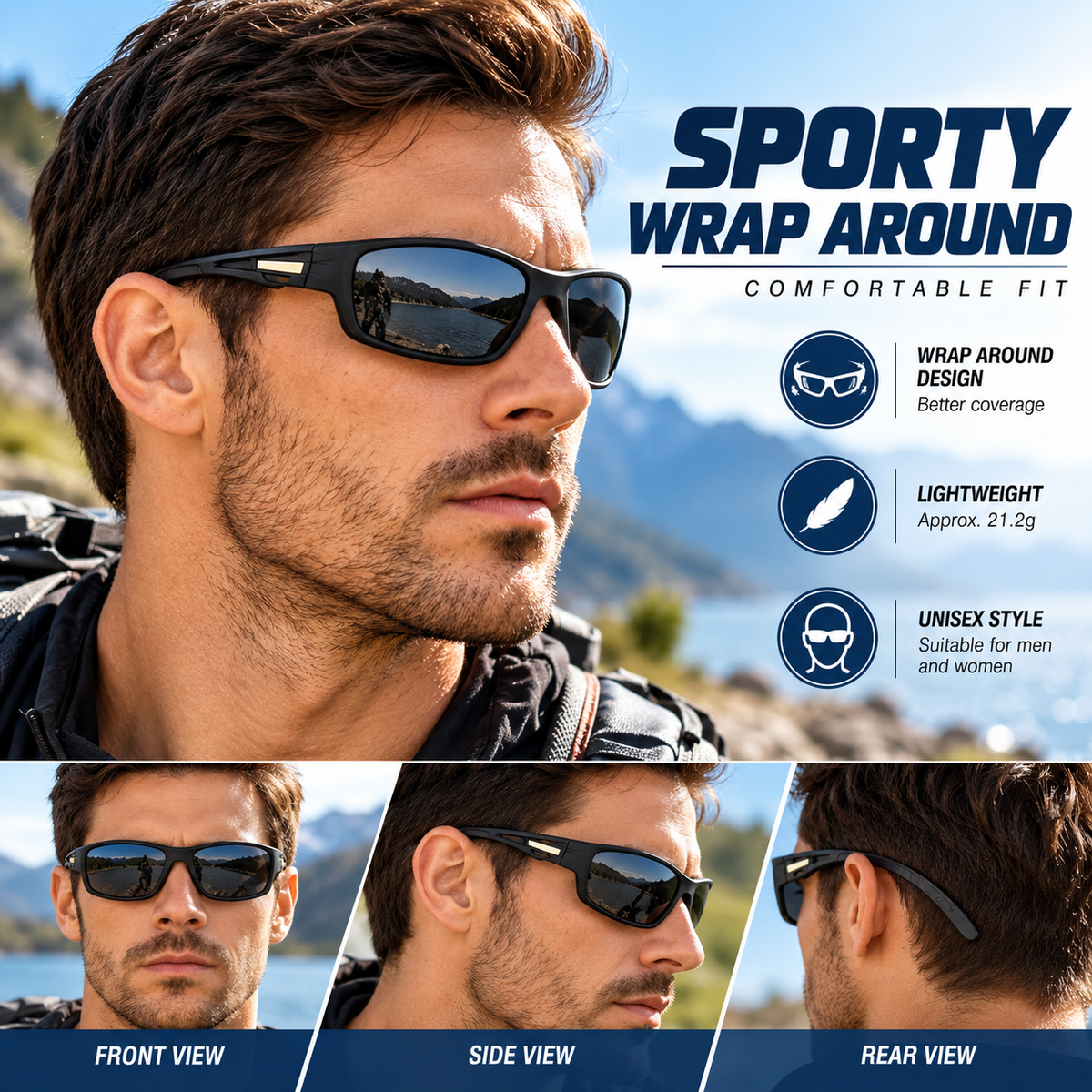 Mens Polarised Sunglasses Wrap Around Sports UV400 Driving Fishing Cycling Sporty #201910
