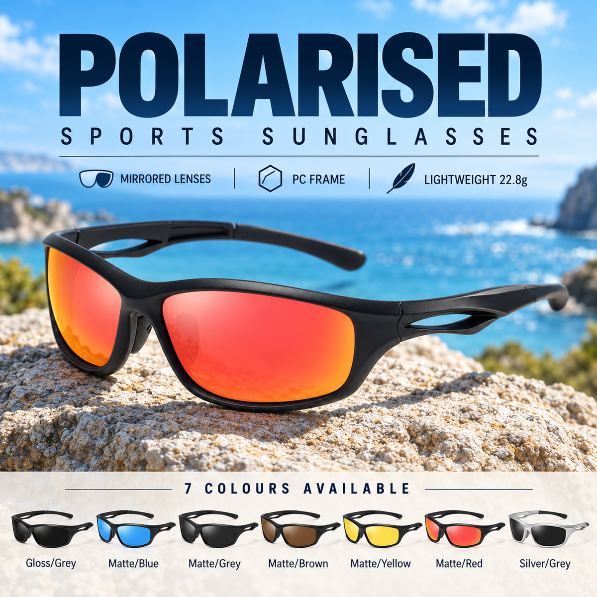 Men's Polarised Sports Sunglasses TR90 UV400 Wrap Around Cycling Running Driving