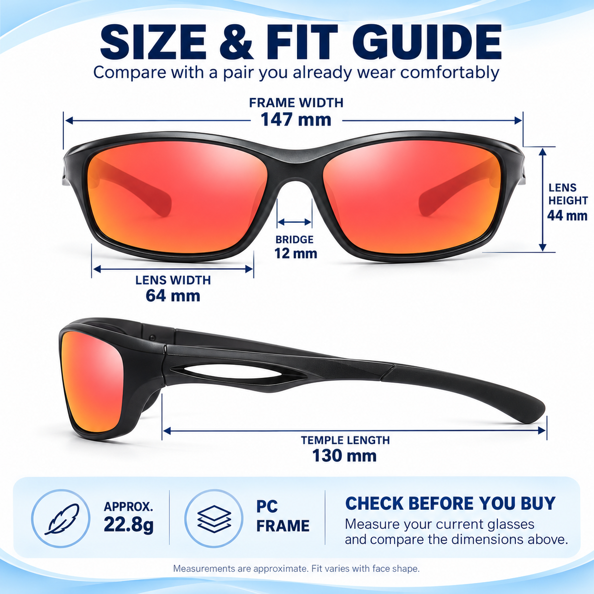 Men's Polarised Sports Sunglasses TR90 UV400 Wrap Around Cycling Running Driving