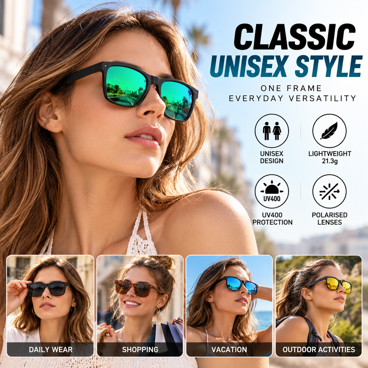Mens Womens Polarised Sunglasses UV400 Classic Square Frame Outdoor Driving #0717