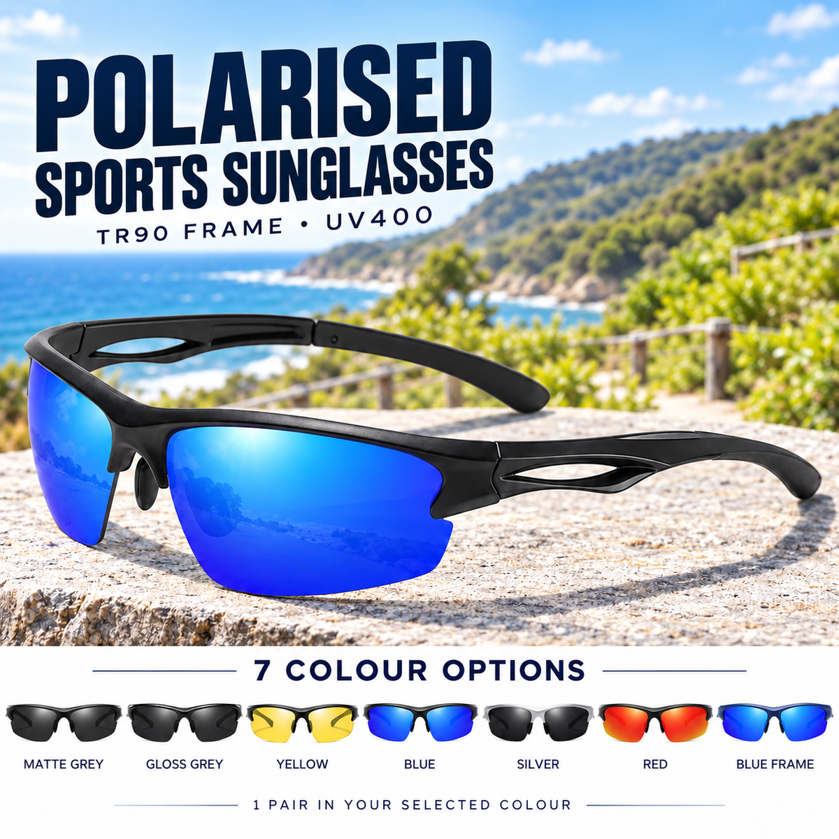 Men's Polarised Sports Sunglasses TR90 UV400 Wrap Around Cycling Running Driving