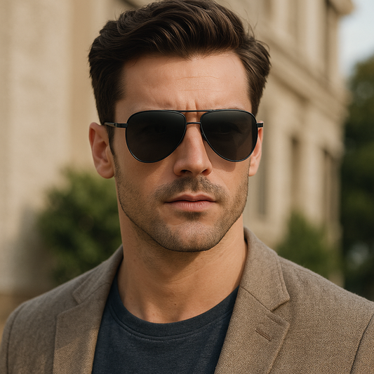 Men Flexible Temples Polarized Aviator Double Beam Anti-Glare Driving Sunglasses