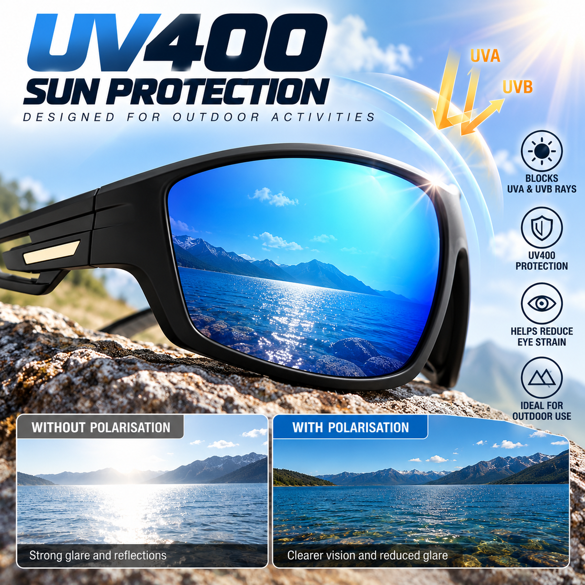 Mens Polarised Sunglasses Wrap Around Sports UV400 Driving Fishing Cycling Sporty #201910