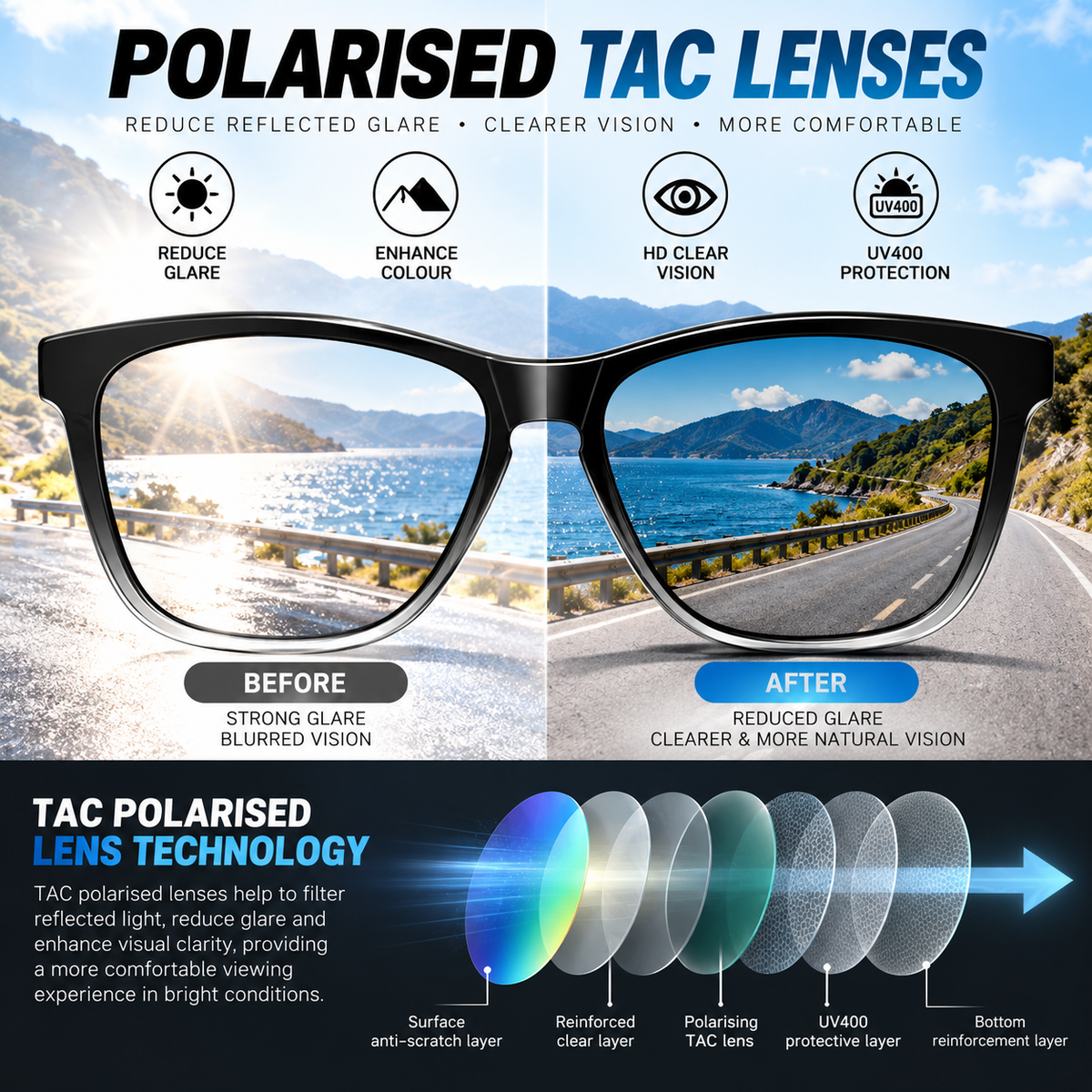 Mens Womens Polarised Sunglasses UV400 Classic Square Frame Outdoor Driving #0717