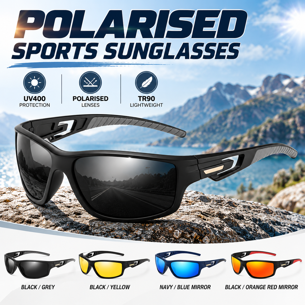 Mens Polarised Sunglasses Wrap Around Sports UV400 Driving Fishing Cycling Sporty #201910