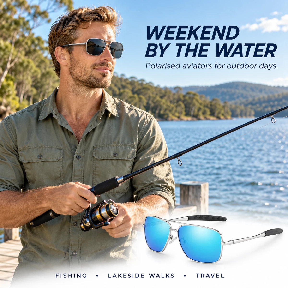 Men Polarised Aviator Sunglasses Spring Hinge UV400 Driving Fishing Metal Frame