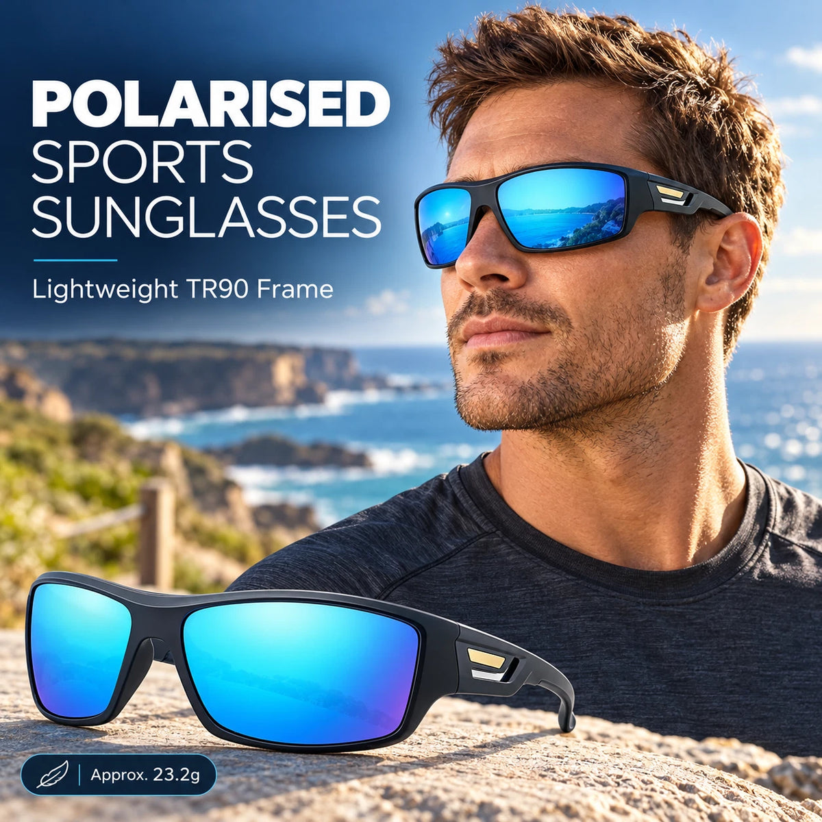 Men’s Polarised Sports Sunglasses TR90 Lightweight Wrap Around Cycling Fishing