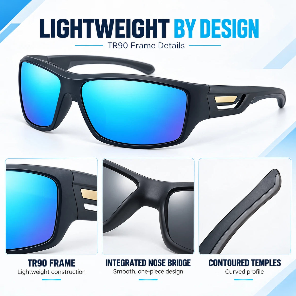 Men’s Polarised Sports Sunglasses TR90 Lightweight Wrap Around Cycling Fishing