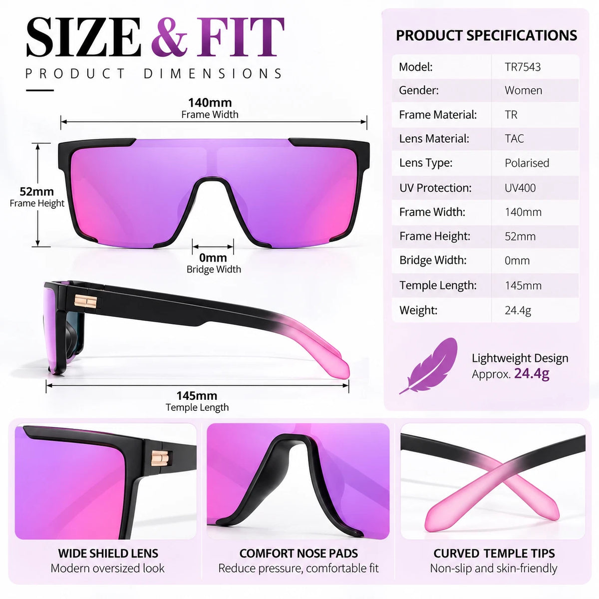 Women's Comfort Fit One-piece Shield Lens Streetwear Oversized Sports Sunglasses #TR7543