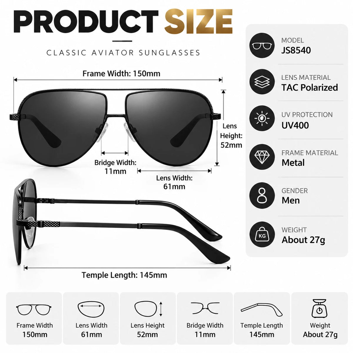 Mens Polarized Aviator Sunglasses UV400 Metal Frame Driving Glasses 5 Colours #JS8540