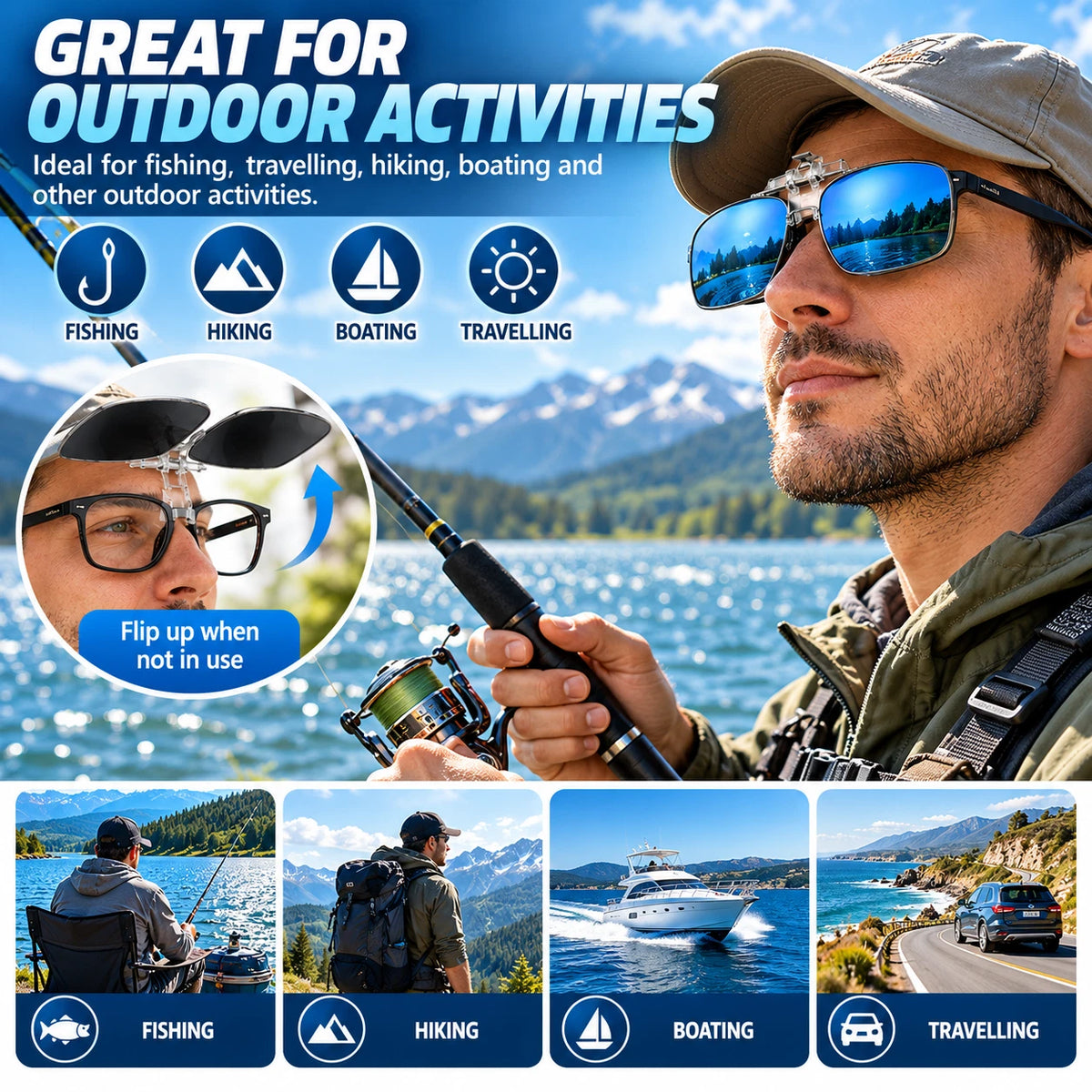 Polarized Clip On Flip Up Sunglasses UV400 Driving Fishing Prescription Solution