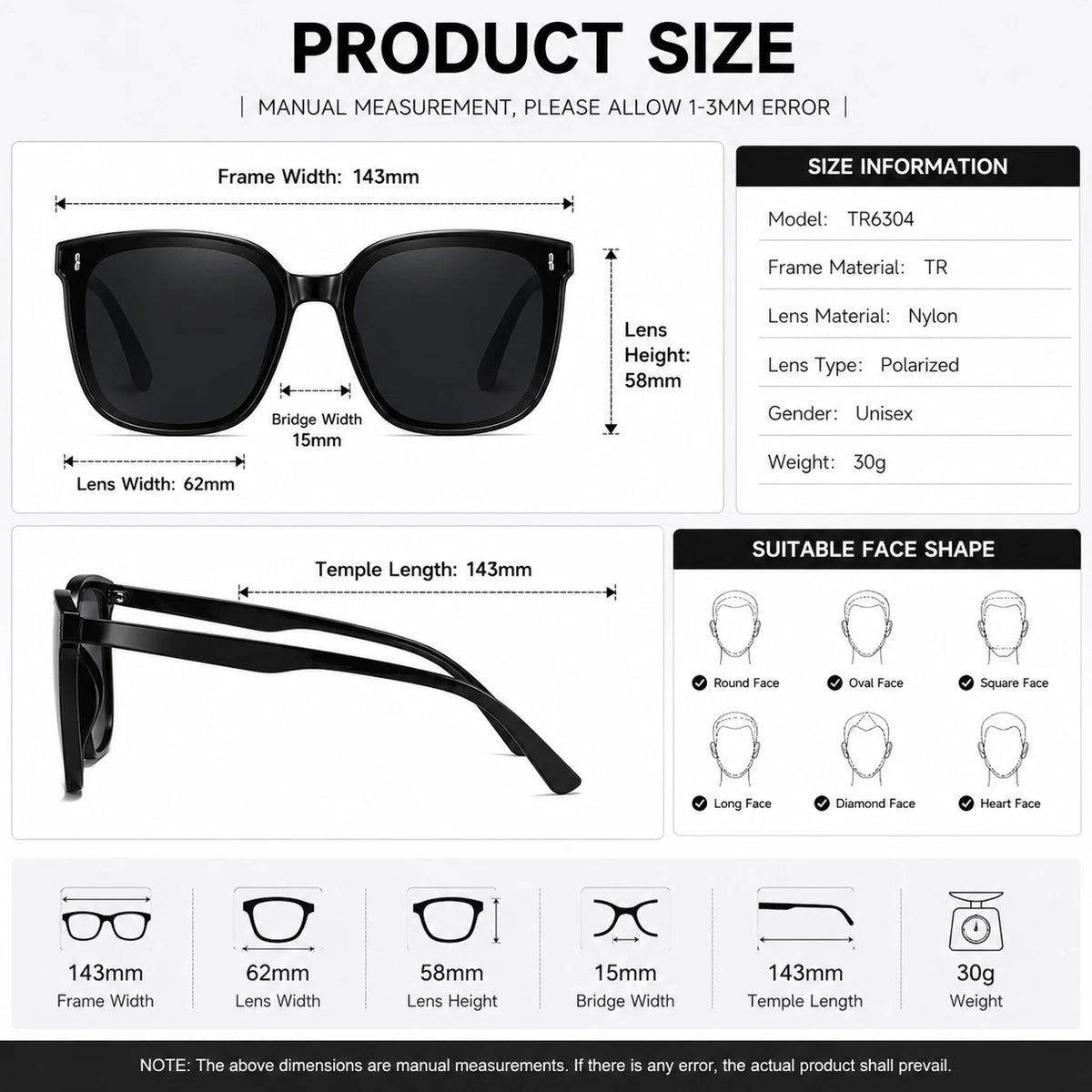 Women Stylish Outdoor Polarized Square Sunglasses UV400 Lightweight & Anti-Glare