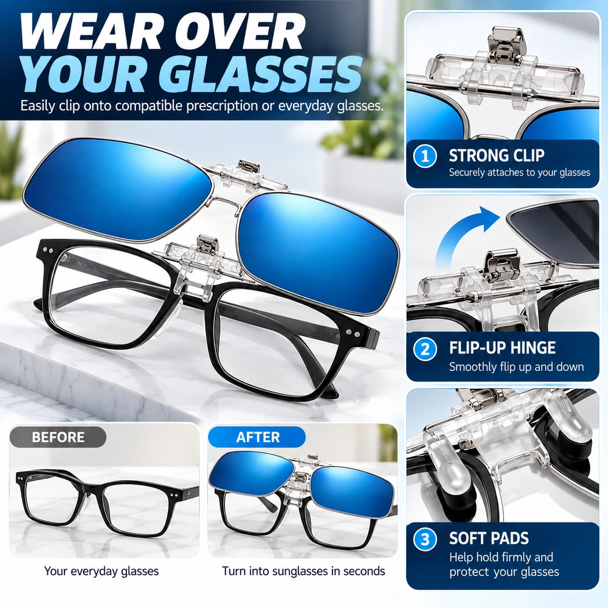 Polarized Clip On Flip Up Sunglasses UV400 Driving Fishing Prescription Solution