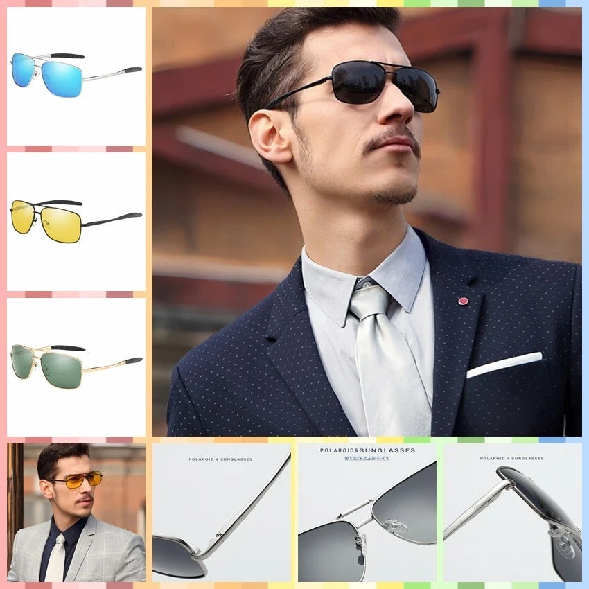 Men Polarised Aviator Sunglasses Spring Hinge UV400 Driving Fishing Metal Frame