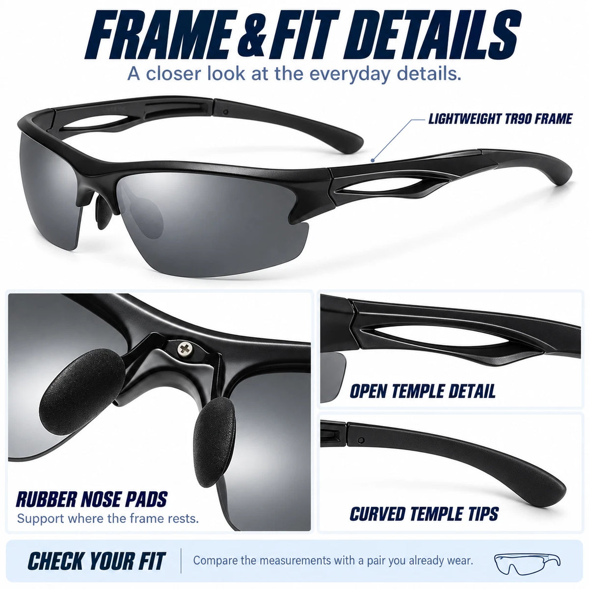Men's Polarised Sports Sunglasses TR90 UV400 Wrap Around Cycling Running Driving