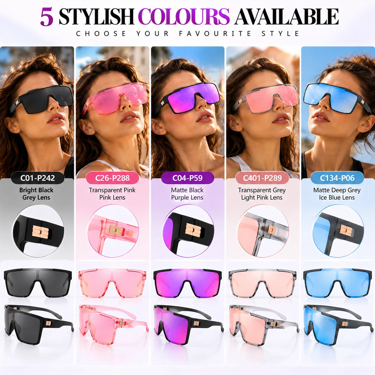 Women's Comfort Fit One-piece Shield Lens Streetwear Oversized Sports Sunglasses #TR7543