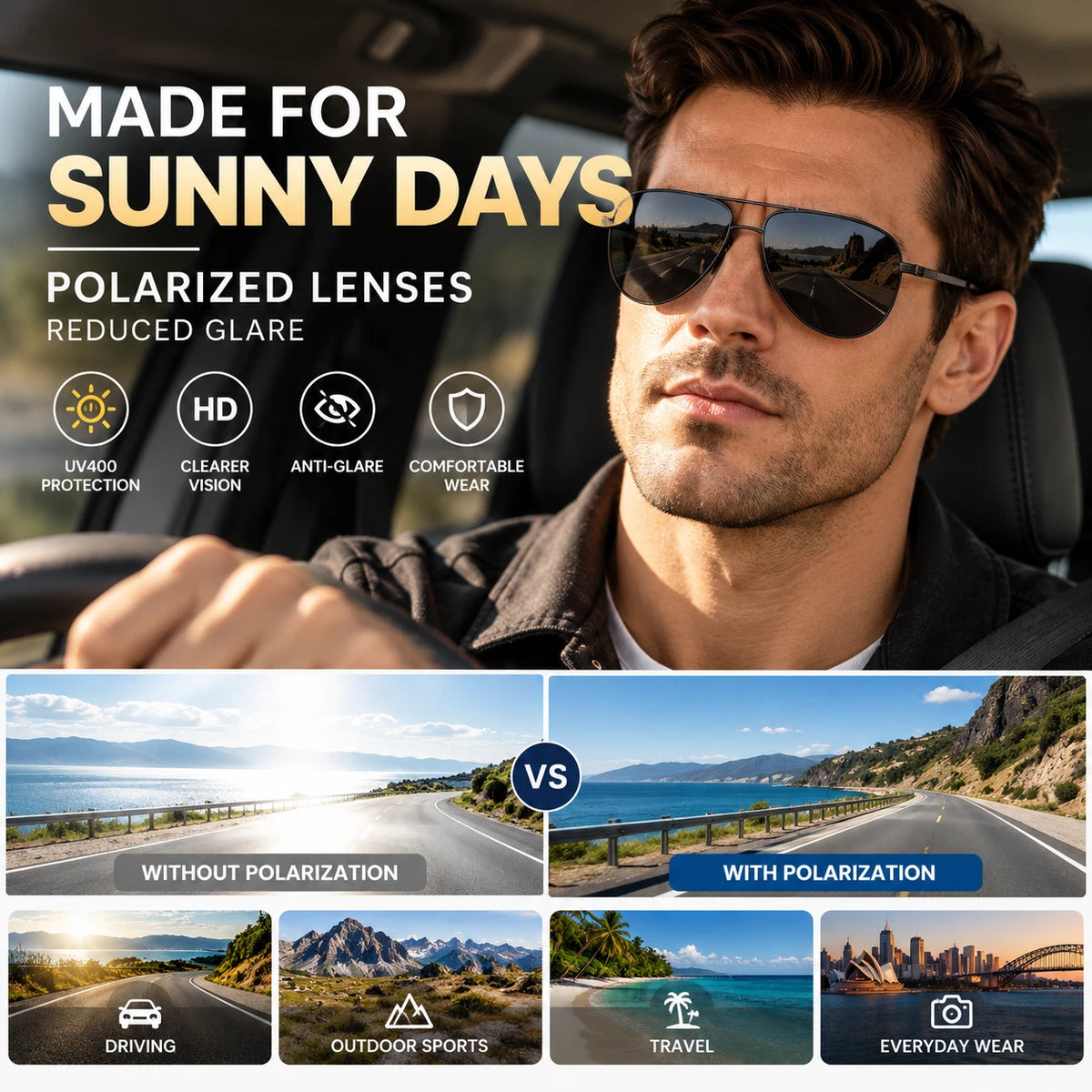 Mens Polarized Aviator Sunglasses UV400 Metal Frame Driving Glasses 5 Colours #JS8540