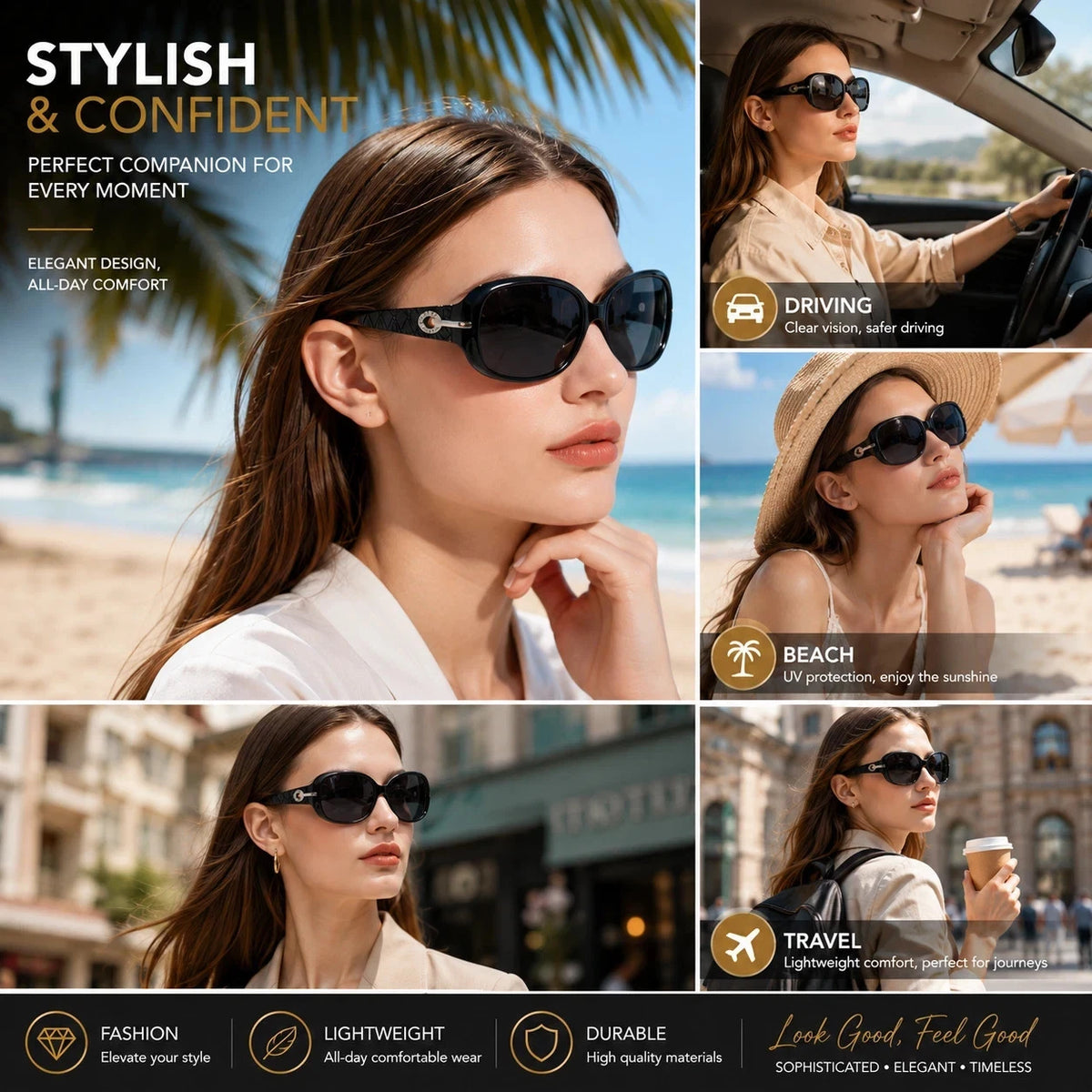 Women Oversized Polarized Sunglasses UV400 Fashion Driving Beach Travel Eyewear