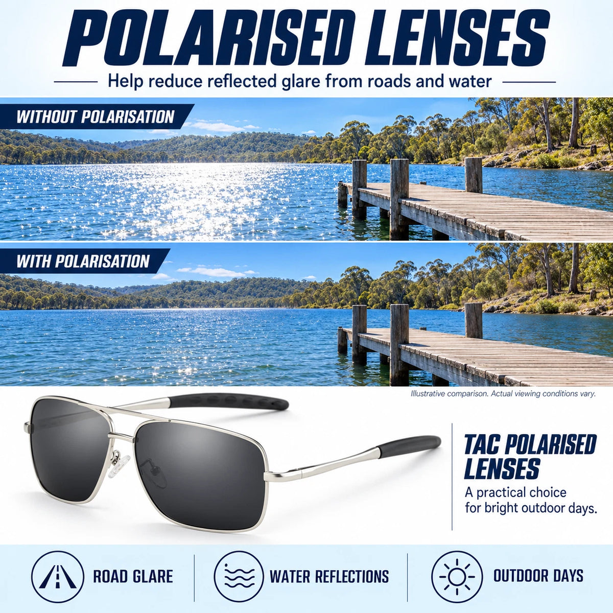 Men Polarised Aviator Sunglasses Spring Hinge UV400 Driving Fishing Metal Frame