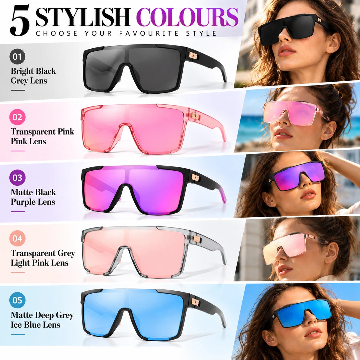 Women's Comfort Fit One-piece Shield Lens Streetwear Oversized Sports Sunglasses #TR7543