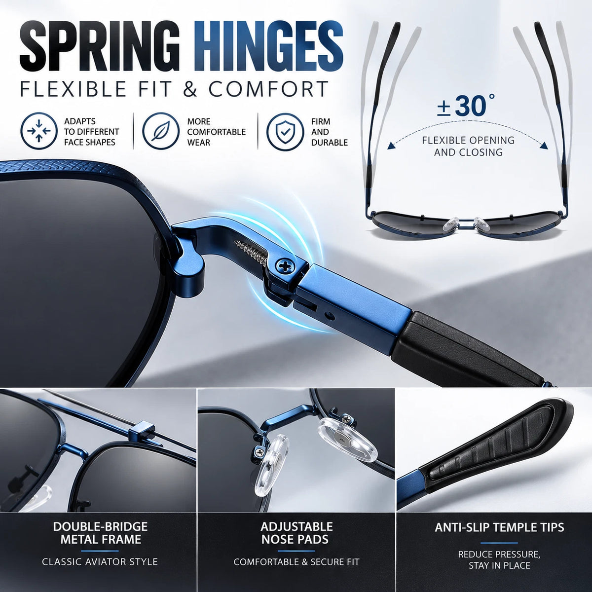 Mens Polarized Aviator Sunglasses UV400 Metal Frame Spring Hinge Driving Shades #6322