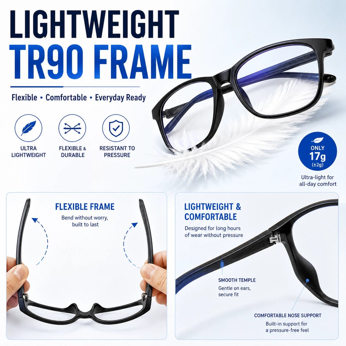Share Blue Light Blocking Glasses Men Women TR90 Square Computer Clear Lens Eyewear #6919