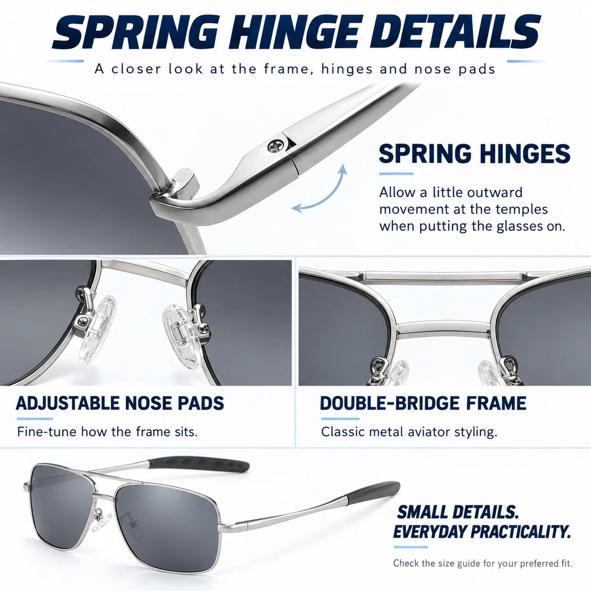 Men Polarised Aviator Sunglasses Spring Hinge UV400 Driving Fishing Metal Frame