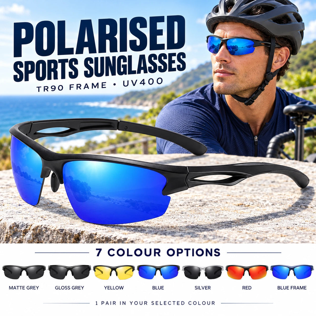 Men's Polarised Sports Sunglasses TR90 UV400 Wrap Around Cycling Running Driving