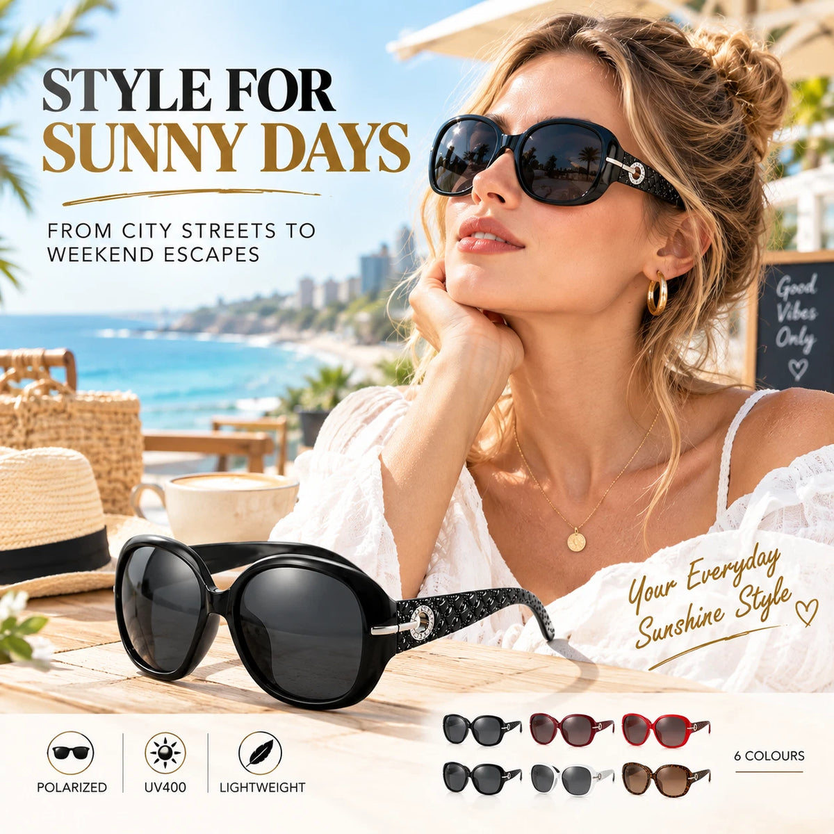 Women Oversized Polarized Sunglasses UV400 Fashion Driving Beach Travel Eyewear