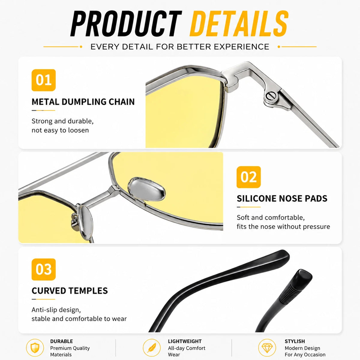 Men's Night Vision Anti-Glare UV400 Sunglasses Photochromic Yellow Lens Driving #JS8536