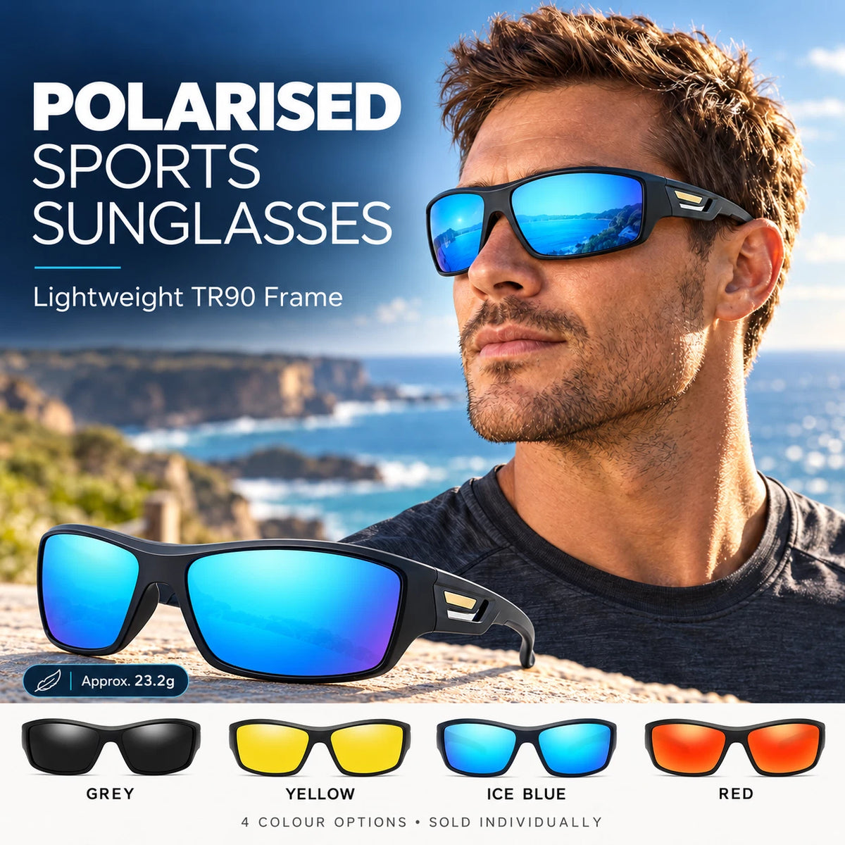 Men’s Polarised Sports Sunglasses TR90 Lightweight Wrap Around Cycling Fishing