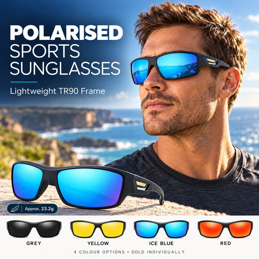 Men’s Polarised Sports Sunglasses TR90 Lightweight Wrap Around Cycling Fishing