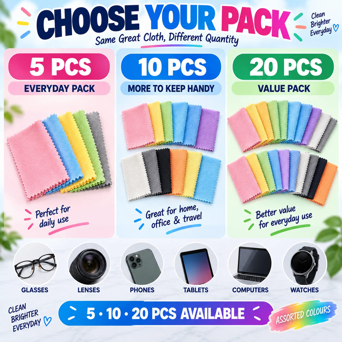 5/10/20PCS Microfibre Cleaning Cloth Glasses Lens Phone Screen Camera Wipes