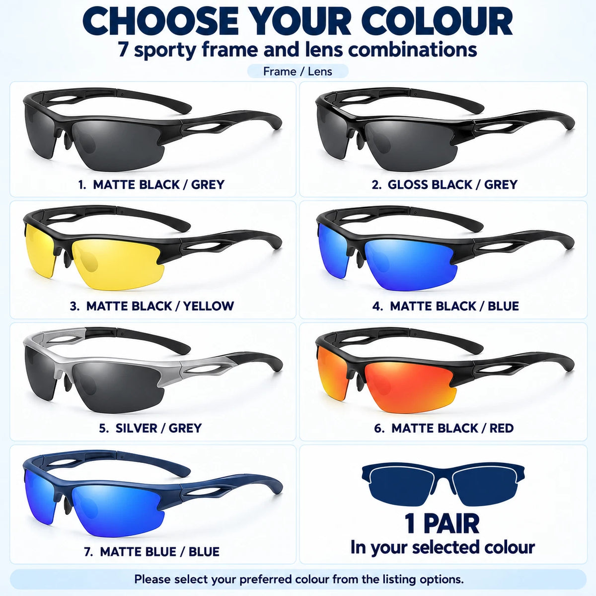 Men's Polarised Sports Sunglasses TR90 UV400 Wrap Around Cycling Running Driving