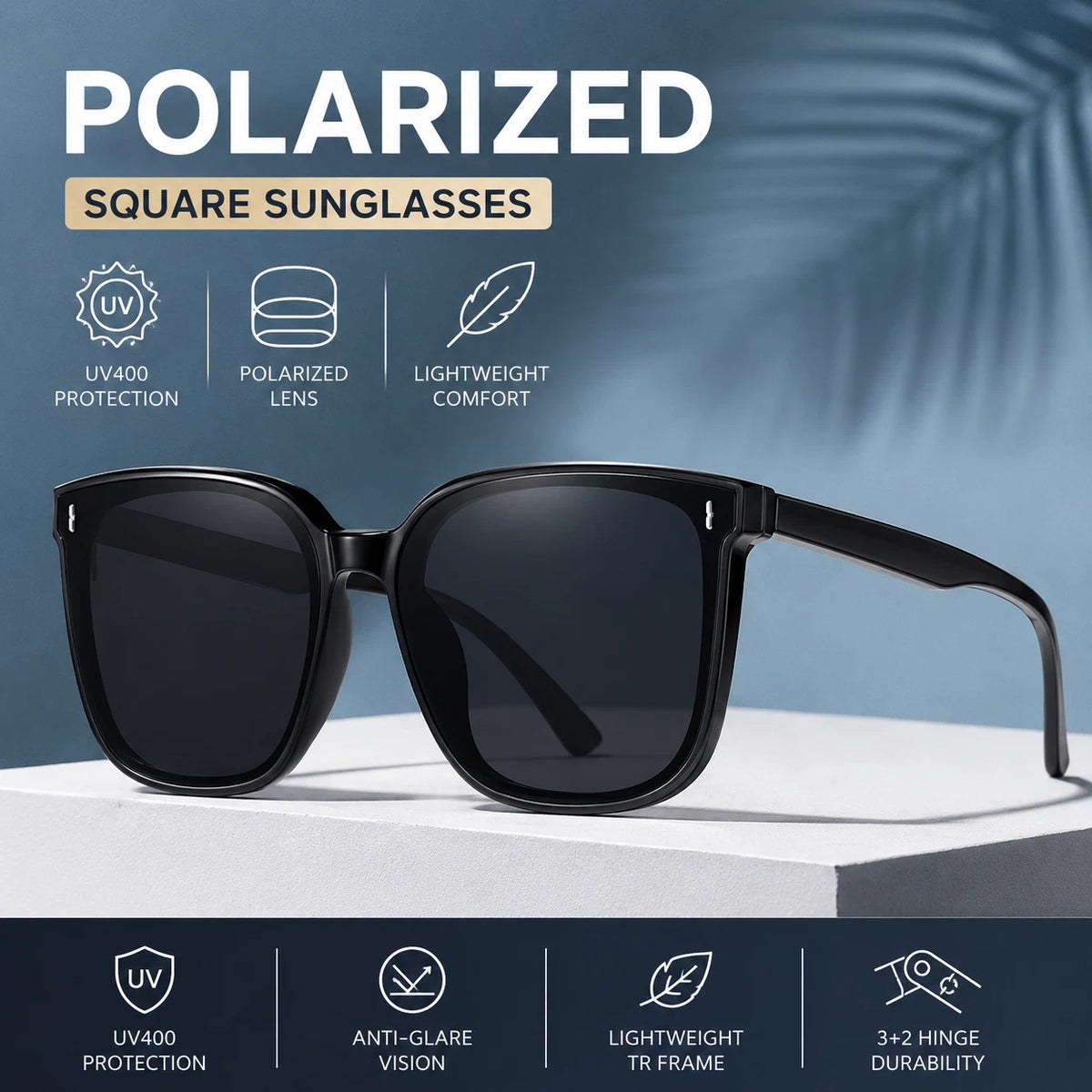Women Stylish Outdoor Polarized Square Sunglasses UV400 Lightweight & Anti-Glare