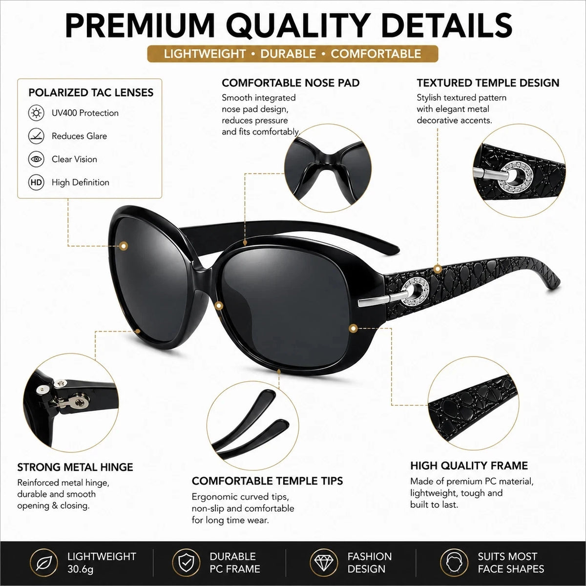Women Oversized Polarized Sunglasses UV400 Fashion Driving Beach Travel Eyewear