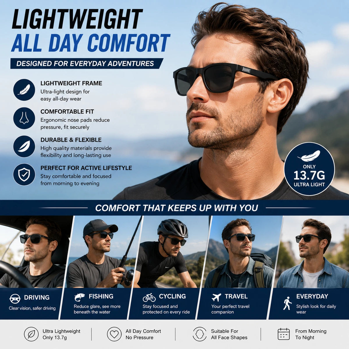 Men Polarized Sunglasses UV400 Lightweight Matte Sport Driving Fishing Glasses #3501