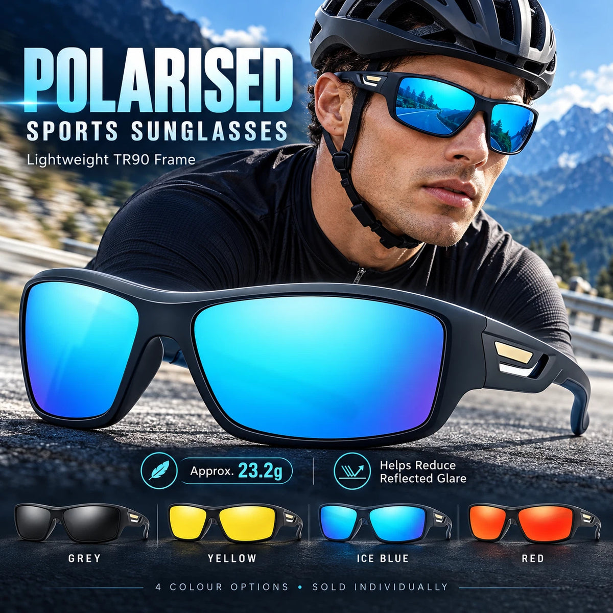 Men’s Polarised Sports Sunglasses TR90 Lightweight Wrap Around Cycling Fishing