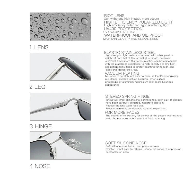 Men Polarised Aviator Sunglasses Spring Hinge UV400 Driving Fishing Metal Frame