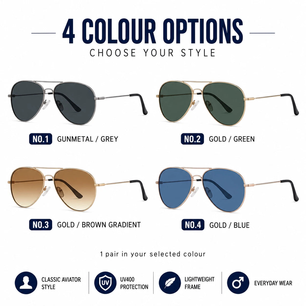 Mens Polarised Aviator Sunglasses UV400 Lightweight Metal Frame Pilot Outdoor