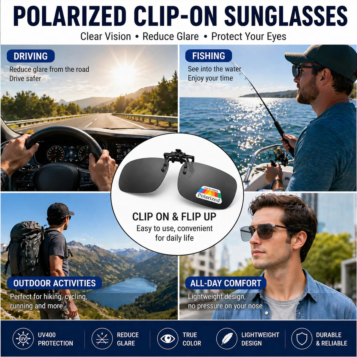Polarized Clip-On Flip Up Sunglasses UV400 Driving Fishing Glasses 12 Colours AU