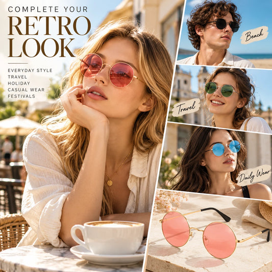 Retro Round Polarised Sunglasses Men Women UV400 Vintage Hippie Metal Frame #801